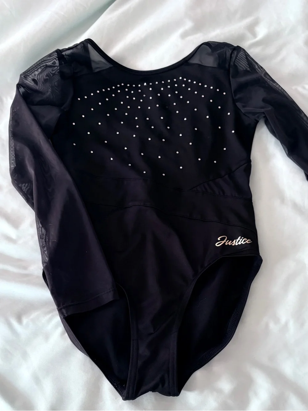 Justice Black Mesh Sleeve Rhinestone Leotard